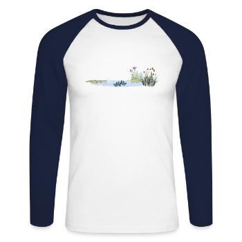 Teich - Unisex Baseballshirt langarm - Weiß/Navy - Vorne - Nik (191cm)
