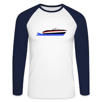 Boot - Unisex Baseballshirt langarm - Weiß/Navy - Vorne - Nik (191cm)