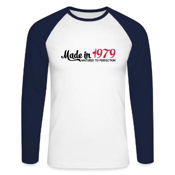 1979 - Unisex Baseballshirt langarm - Weiß/Navy - Vorne - Nik (191cm)