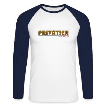 privatier on tour - Unisex Long Sleeve Baseball T-Shirt - white/navy - Front - Nik (191cm)