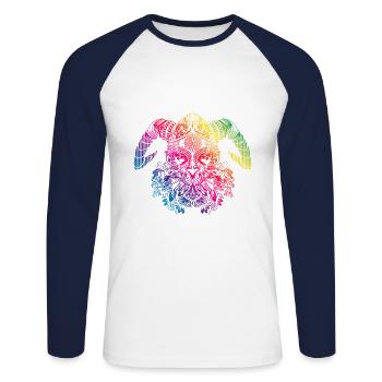 viking mandala bunt - Unisex Baseballshirt langarm - Weiß/Navy - Vorne - Nik (191cm)