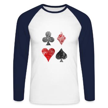 Poker Symbol As Pik Herz Kreuz Karo - Unisex Baseballshirt langarm - Weiß/Navy - Vorne - Nik (191cm)