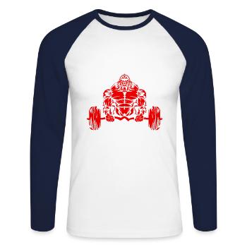 gorilla gym beast bodybuilding hantel fitness - Unisex Baseballshirt langarm - Weiß/Navy - Vorne - Nik (191cm)
