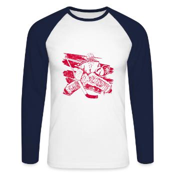 Gardien de but de hockey - T-shirt baseball manches longues Homme - blanc/marine - Devant - Nik (191cm)