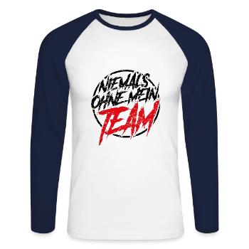 niemals ohne mein team - Unisex Baseballshirt langarm - Weiß/Navy - Vorne - Nik (191cm)
