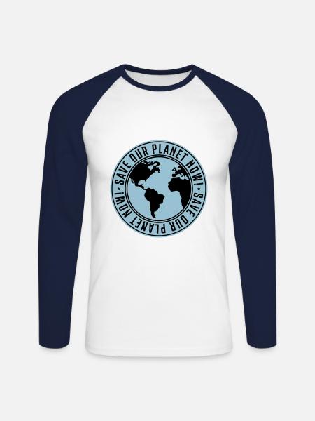 save our planet now - earth - Unisex Long Sleeve Baseball T-Shirt - white/navy