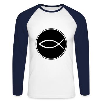 icône de poisson de jésus - T-shirt baseball manches longues Homme - blanc/marine - Devant - Nik (191cm)