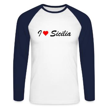 Sicile - T-shirt baseball manches longues Homme - blanc/marine - Devant - Nik (191cm)