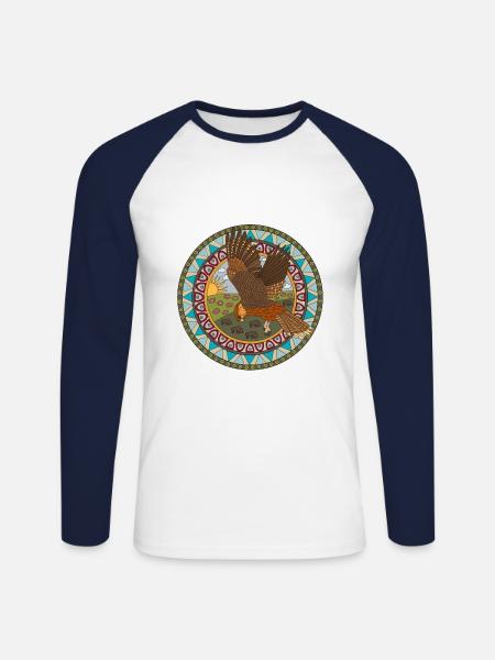 Indian Zodiac Hawk - Unisex Long Sleeve Baseball T-Shirt - white/navy