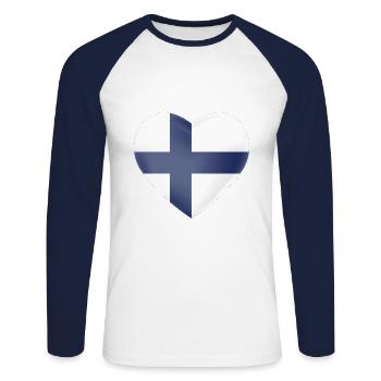 Suomi coeur - T-shirt baseball manches longues Homme - blanc/marine - Devant - Nik (191cm)