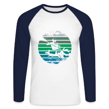 Kayak - Unisex Baseballshirt langarm - Weiß/Navy - Vorne - Nik (191cm)