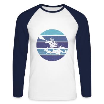 Kayaking - Unisex Long Sleeve Baseball T-Shirt - white/navy - Front - Nik (191cm)