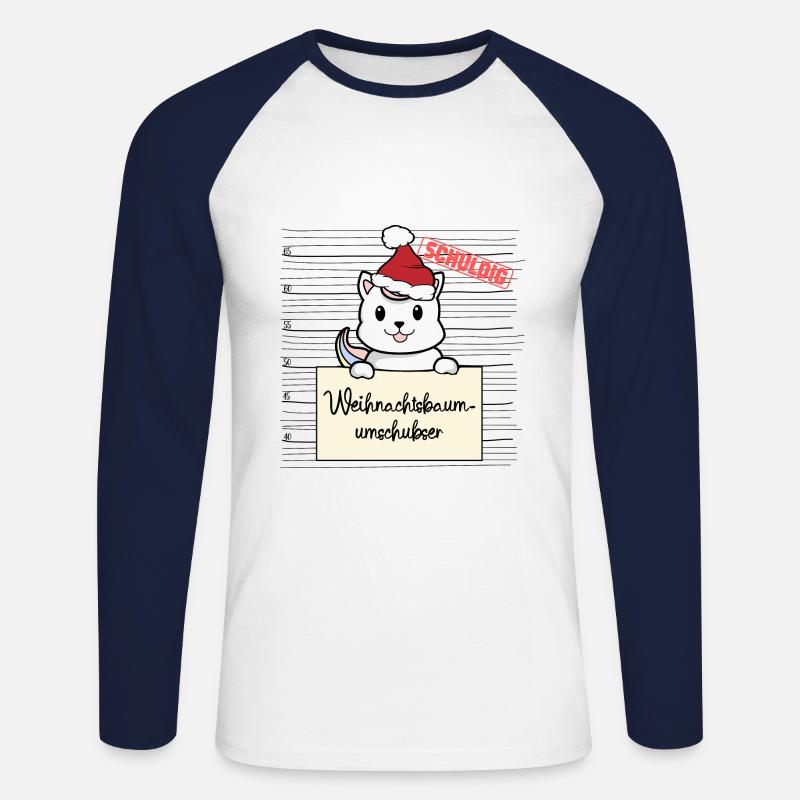 Weihnachtsbaum Umschubser Einhorn Katze - Unisex Baseballshirt langarm - Weiß/Navy