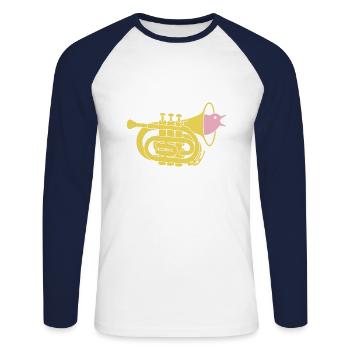 Oiseau trompette - T-shirt baseball manches longues Homme - blanc/marine - Devant - Nik (191cm)