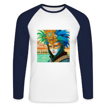 Fantastic person in mask at Venetian carnival - Unisex Long Sleeve Baseball T-Shirt - white/navy - Front - Nik (191cm)