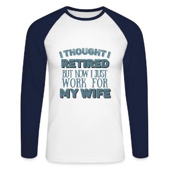 Retraite - Pension - T-shirt baseball manches longues Homme - blanc/marine - Devant - Nik (191cm)
