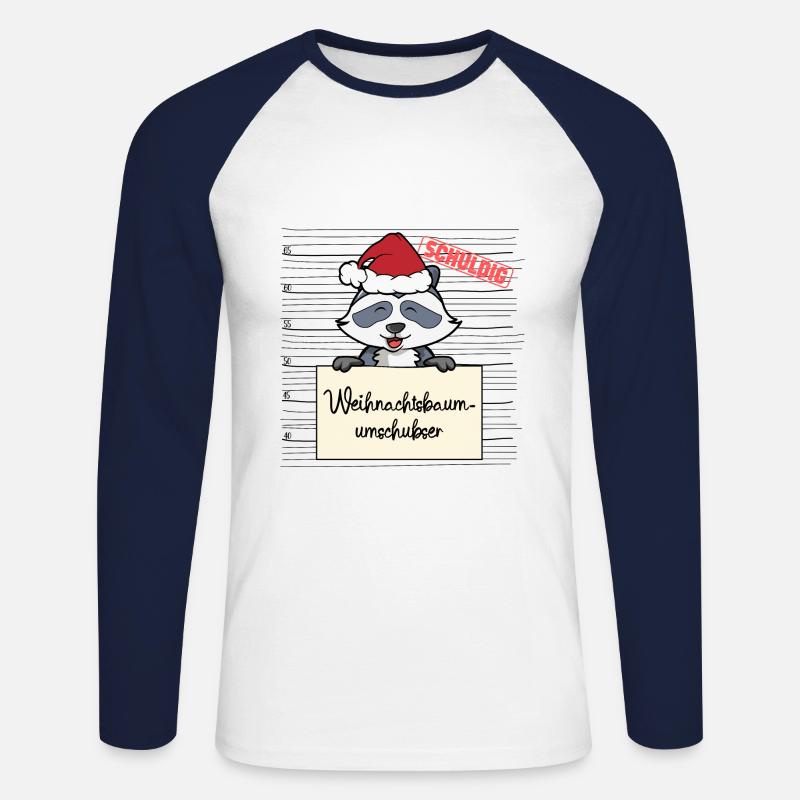Weihnachtsbaum Umschubser Waschbär - Unisex Baseballshirt langarm - Weiß/Navy