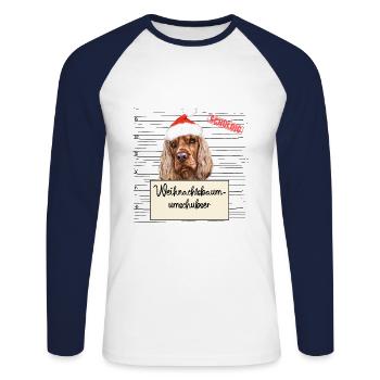 Weihnachtsbaum Umschubser Englischer Cocker Spanie - Unisex Baseballshirt langarm - Weiß/Navy - Vorne - Nik (191cm)