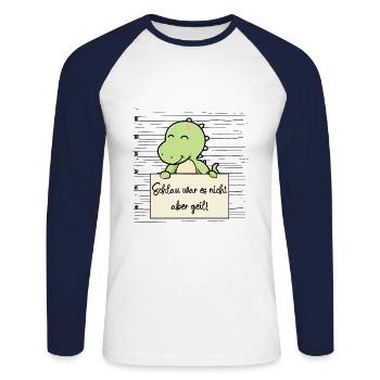 Dinosaurier lustiger Spruch humor Gefängnisbild - Unisex Baseballshirt langarm - Weiß/Navy - Vorne - Nik (191cm)