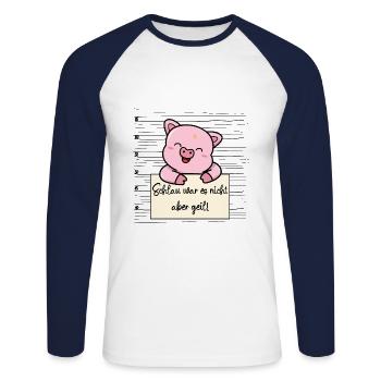 Schwein lustiger Spruch humor Gefängnisbild - Unisex Baseballshirt langarm - Weiß/Navy - Vorne - Nik (191cm)