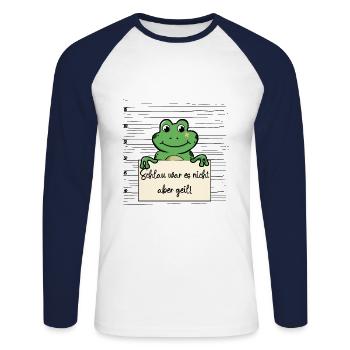 Frosch lustiger Spruch humor Gefängnisbild - Unisex Baseballshirt langarm - Weiß/Navy - Vorne - Nik (191cm)