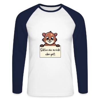 Bieber lustiger Spruch humor Gefängnisbild - Unisex Baseballshirt langarm - Weiß/Navy - Vorne - Nik (191cm)