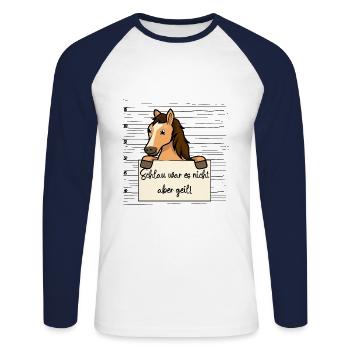 Pferd lustiger Spruch humor Gefängnisbild - Unisex Baseballshirt langarm - Weiß/Navy - Vorne - Nik (191cm)