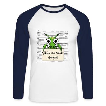 Gottesanbeterin lustiger Spruch humor Gefängnisbil - Unisex Baseballshirt langarm - Weiß/Navy - Vorne - Nik (191cm)