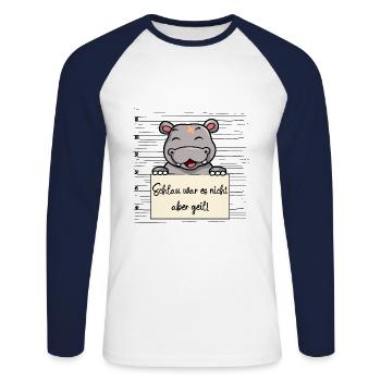 Nilpferd lustiger Spruch humor Gefängnisbild - Unisex Baseballshirt langarm - Weiß/Navy - Vorne - Nik (191cm)