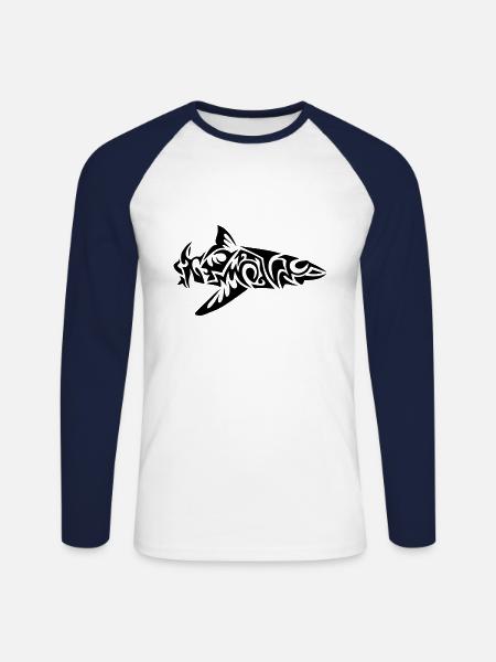tribal shark fish mechant 2 - Unisex Long Sleeve Baseball T-Shirt - white/navy