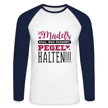 Mädels Pegel Halten Lustiger Spruch - Unisex Baseballshirt langarm - Weiß/Navy - Vorne - Nik (191cm)