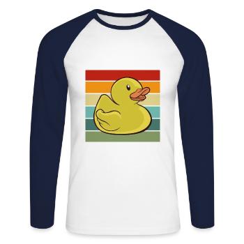 Ente - Unisex Baseballshirt langarm - Weiß/Navy - Vorne - Nik (191cm)