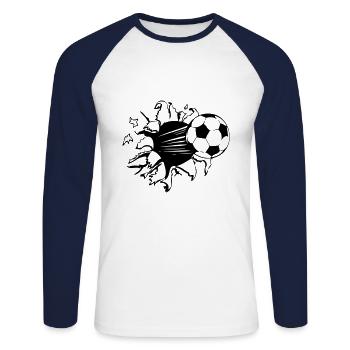Fußball Fan , Tradition , Fanartikel , Loch (25) - Unisex Baseballshirt langarm - Weiß/Navy - Vorne - Nik (191cm)