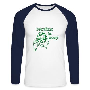 Lesen ist sexy - Unisex Baseballshirt langarm - Weiß/Navy - Vorne - Nik (191cm)