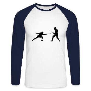 Fechten - Unisex Baseballshirt langarm - Weiß/Navy - Vorne - Nik (191cm)