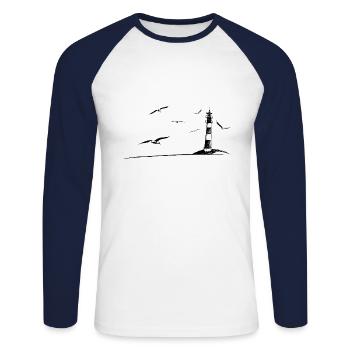 phare en mer du Nord Les goélands idyllique cadeau de vacances - T-shirt baseball manches longues Homme - blanc/marine - Devant - Nik (191cm)