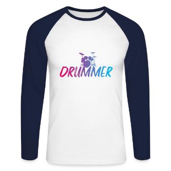 Drummer - Unisex Baseballshirt langarm - Weiß/Navy - Vorne - Nik (191cm)