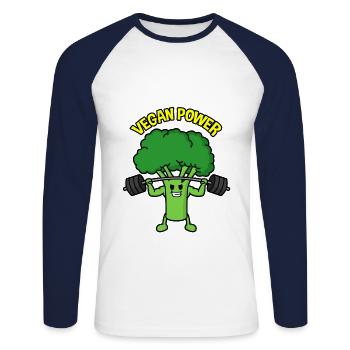 Vegan power broccoli - Unisex Long Sleeve Baseball T-Shirt - white/navy - Front - Nik (191cm)