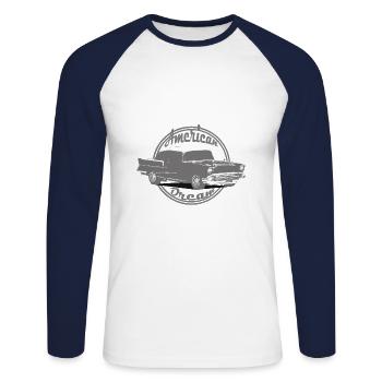 American Power Vintage Shield 19 - Unisex Long Sleeve Baseball T-Shirt - white/navy - Front - Nik (191cm)