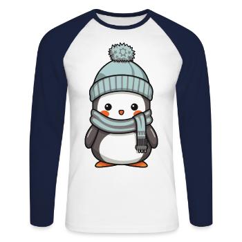 Penguin Winter Animal Cute Comic - Unisex Long Sleeve Baseball T-Shirt - white/navy - Front - Nik (191cm)