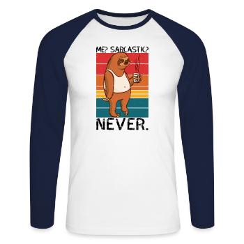 Moi sarcastique jamais paresseux disant - T-shirt baseball manches longues Homme - blanc/marine - Devant - Nik (191cm)