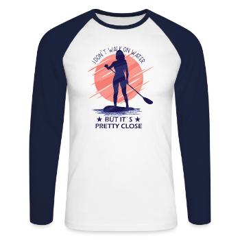Pagayer debout - T-shirt baseball manches longues Homme - blanc/marine - Devant - Nik (191cm)