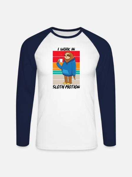 Ich arbeite in Faultierbewegungssarkasmus - Unisex Baseballshirt langarm - Weiß/Navy
