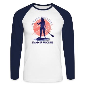 J’étais normal avant de commencer à pagayer debout - T-shirt baseball manches longues Homme - blanc/marine - Devant - Nik (191cm)