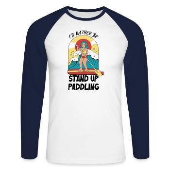 Je préfère être debout pagayer - T-shirt baseball manches longues Homme - blanc/marine - Devant - Nik (191cm)