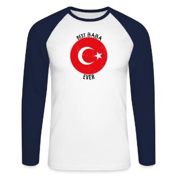 Best Baba Ever Turkish Father - Unisex Long Sleeve Baseball T-Shirt - white/navy - Front - Nik (191cm)