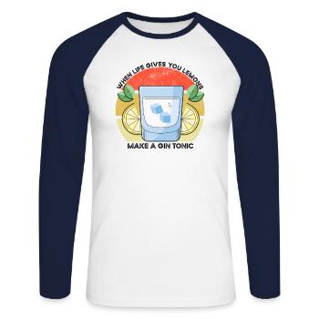 Das Leben gibt dir Zitronen Funny Gin Sprichwort - Unisex Baseballshirt langarm - Weiß/Navy - Vorne - Nik (191cm)