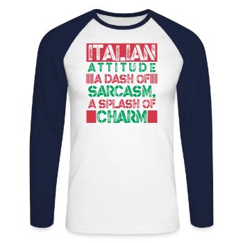 Drôle Sarcasme Italie Sarcastique Femme Italienne Sarcastique - T-shirt baseball manches longues Homme - blanc/marine - Devant - Nik (191cm)