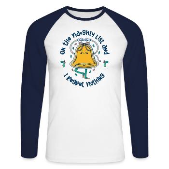 Auf der ungezogenen Liste Und ich bereue es nicht - Unisex Baseballshirt langarm - Weiß/Navy - Vorne - Nik (191cm)
