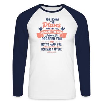 For I Know The Plans I Have For You Jeremiah 29 11 - Unisex Long Sleeve Baseball T-Shirt - white/navy - Front - Nik (191cm)